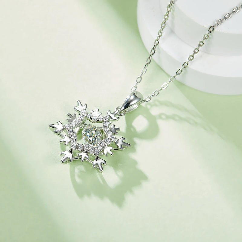 925 Sterling Silver Snowflake Moissanite Pendant Necklace for Women