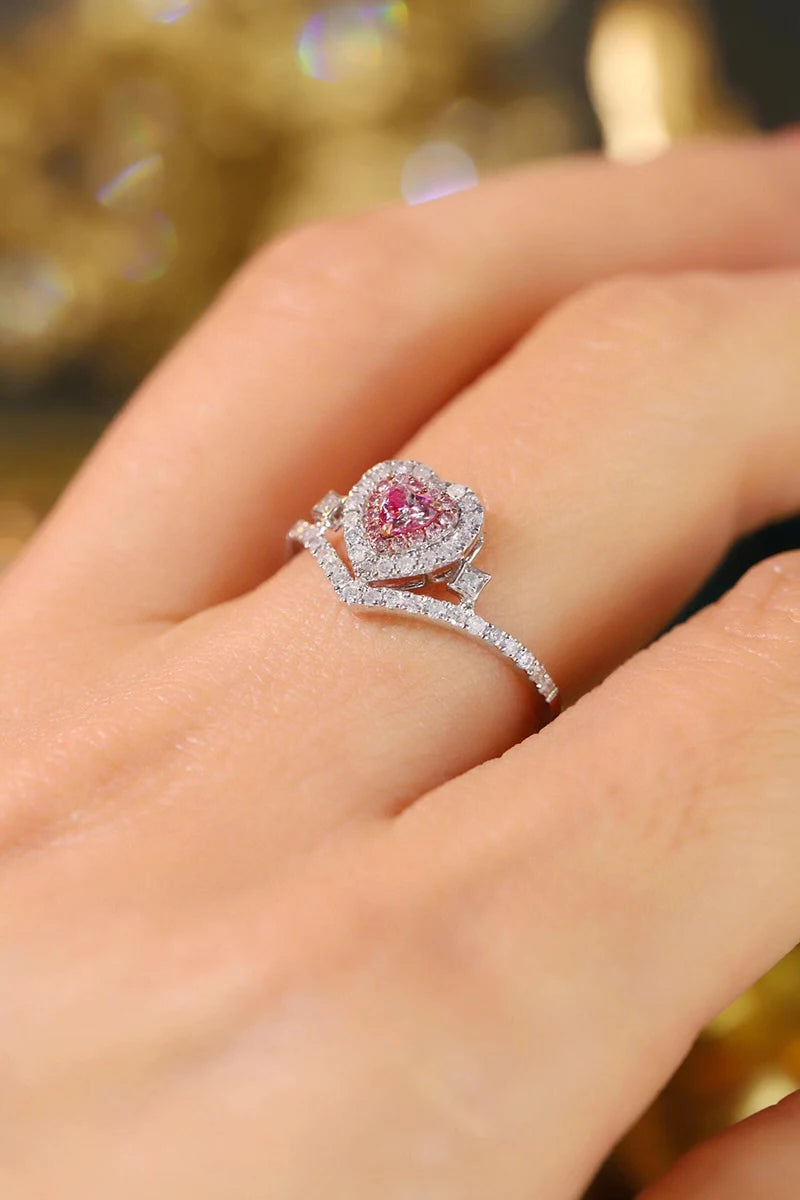 18K White Gold Pink Diamond Heart-Shape Ring for Women