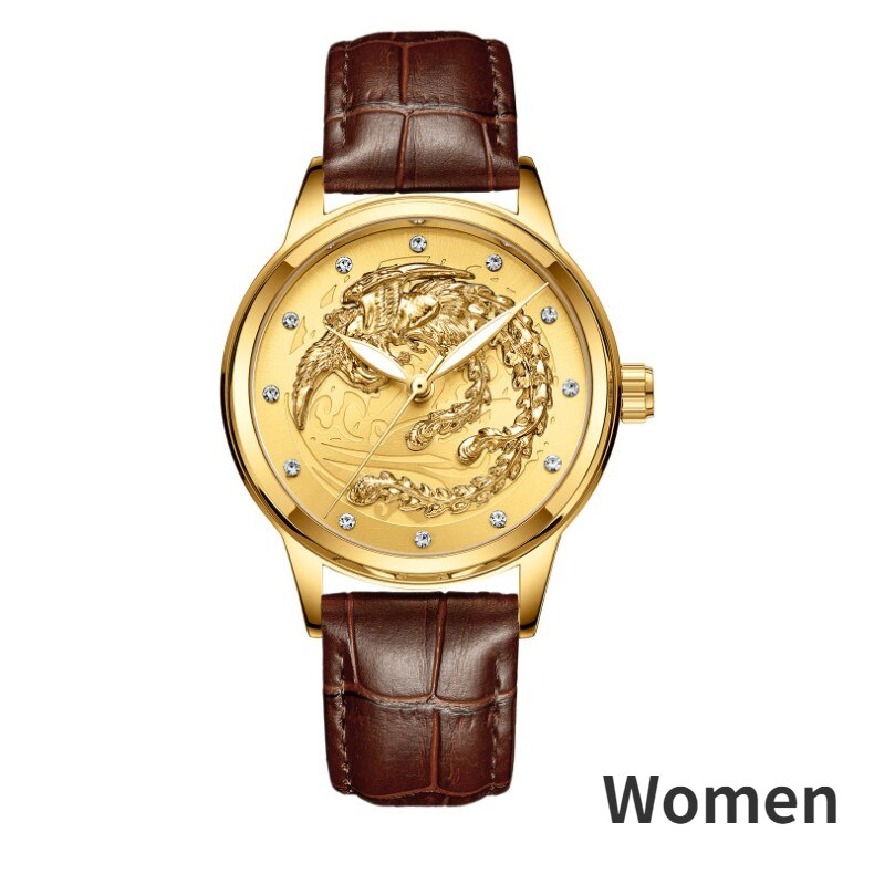 Gold Dragon Phoenix Couple Watches