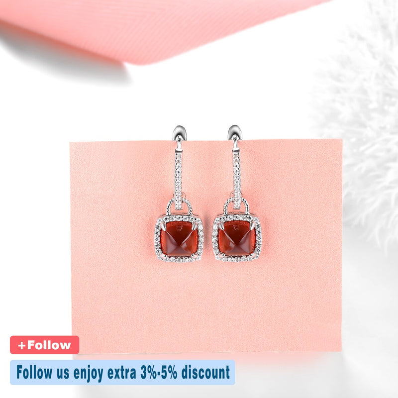 Silver Spessartite Garnet Sugar Loaf Drop Earrings for Women