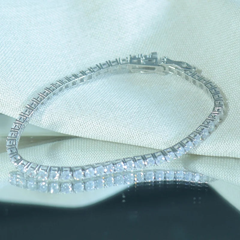 Sterling Silver 3mm White Tennis Bracelets, Hip Hop Bangle for Women.