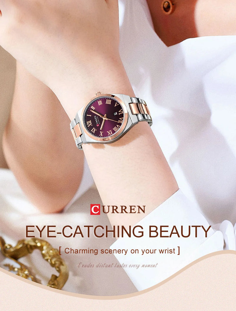 Stainless Steel Quartz Roman Dial Watch for Women