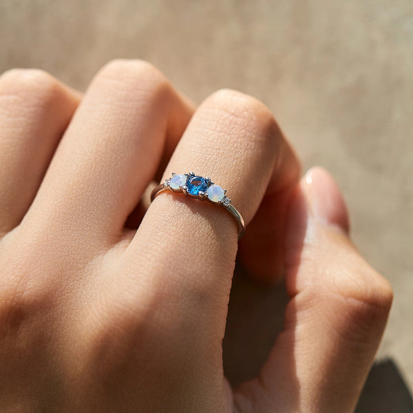 Sterling Silver Blue Opal Three Stone Ring for Women