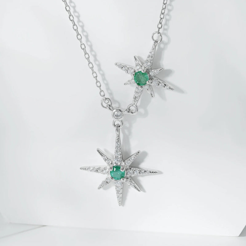 Sterling Silver Emerald Star Pendant Necklace for Women