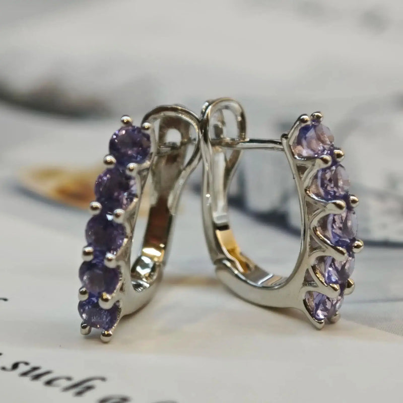 925 Sterling Silver Tanzanite Round Earrings for Women