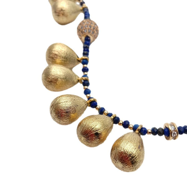 Y.YING Blue Lapis Gemstone Necklace Brushed Teardrop Charm Necklace Women Collar Choker Shot Necklace Jewelry