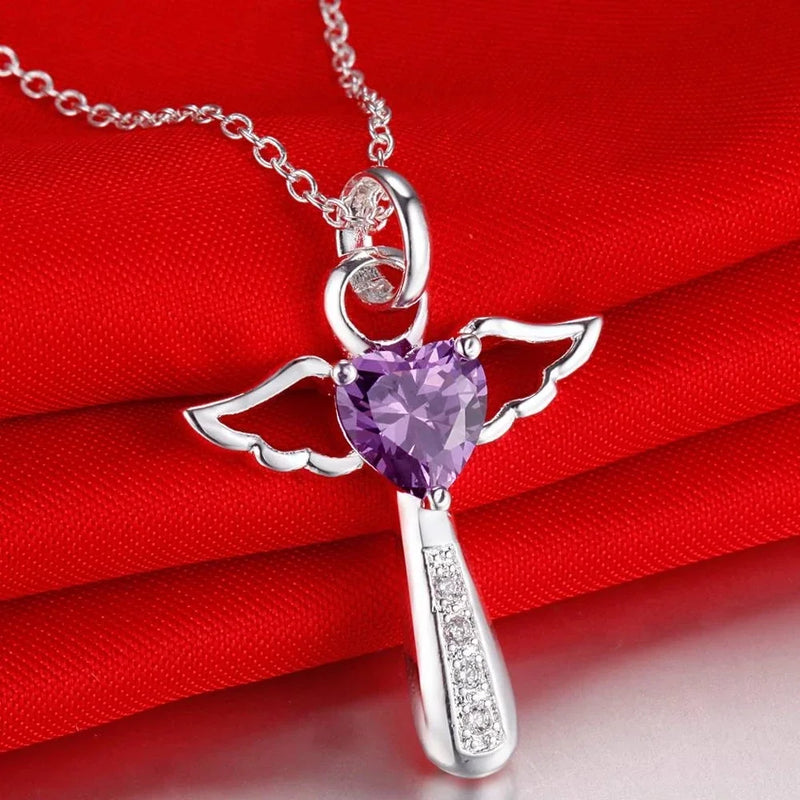 925 Sterling Silver Crystal Cross Pendant Necklace For Women