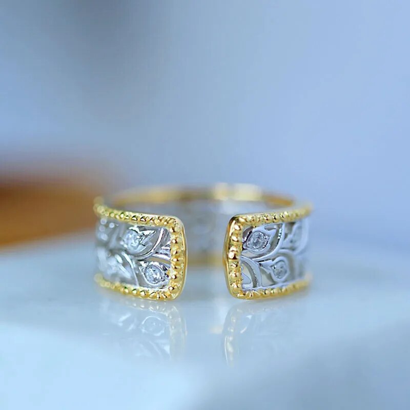 925 Sterling Silver Gold Plated Vine Open Ring for Women