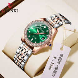 Stainless Steel Diamond Luminous Waterproof Watch for Women