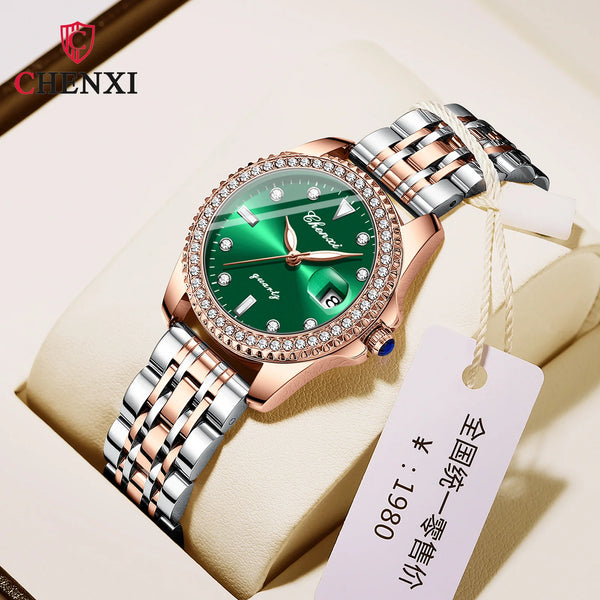 Stainless Steel Diamond Luminous Waterproof Watch for Women