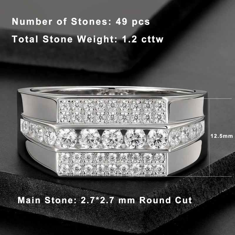 925 Sterling Silver Full Moissanite Eternity Ring for Men