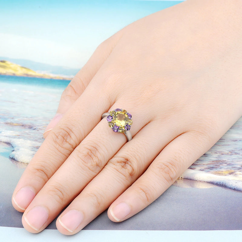 Sterling Silver 2.80 ctw Natural Citrine Amethyst Gemstone Ring for Women