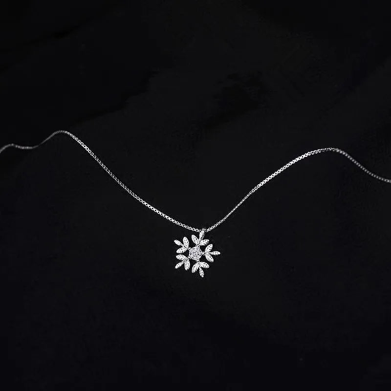 Sterling Silver Snowflake Zircon Necklace and Earrings Set for Women