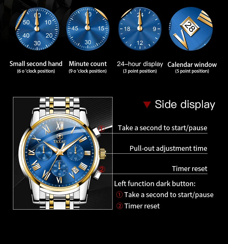 Stainless Steel Quartz Chronograph Watch for Men