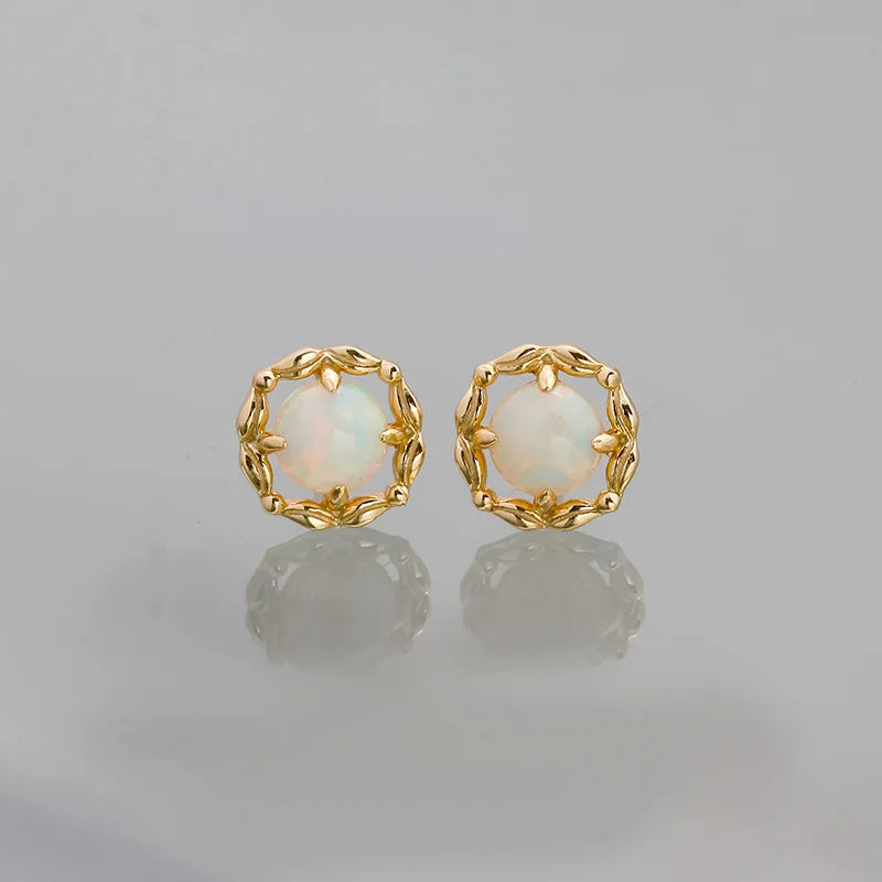 925 Sterling Silver Gold Plated Natural Opal Stud Earrings for Women