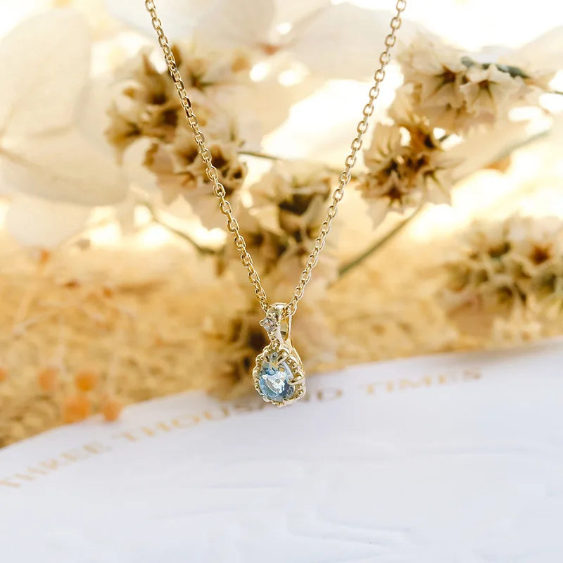 925 Sterling Silver Gold Plated Aquamarine Pendant Necklace for Women