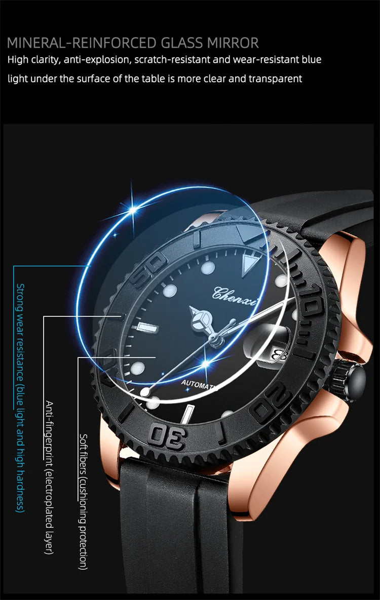 Stainless Steel Silicone Automatic Night Light Watch for Men