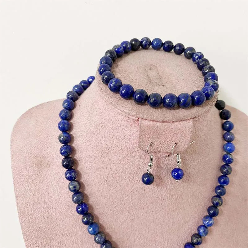 Sterling Silver Lapis Lazuli Jewelry Set Necklace Earrings Bracelet Chain Choker for Women