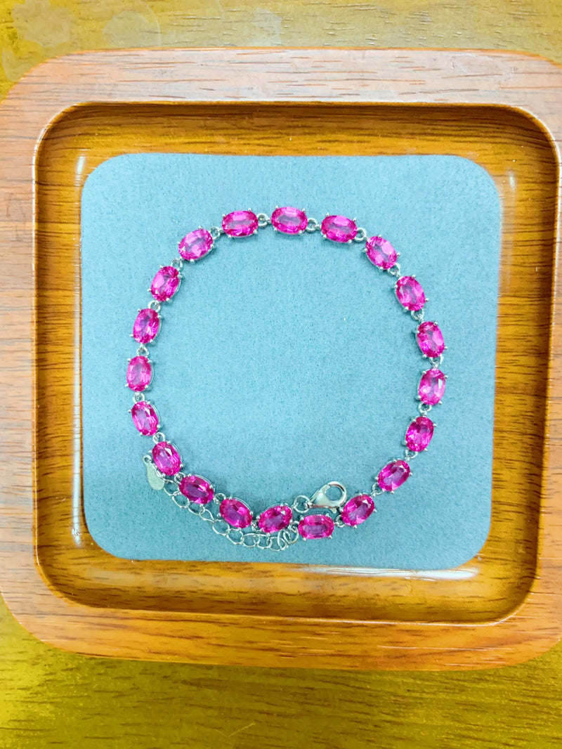 Silver Pink Topaz Bracelet with Natural Pink Topaz Gemstones (4x6mm) for Woman