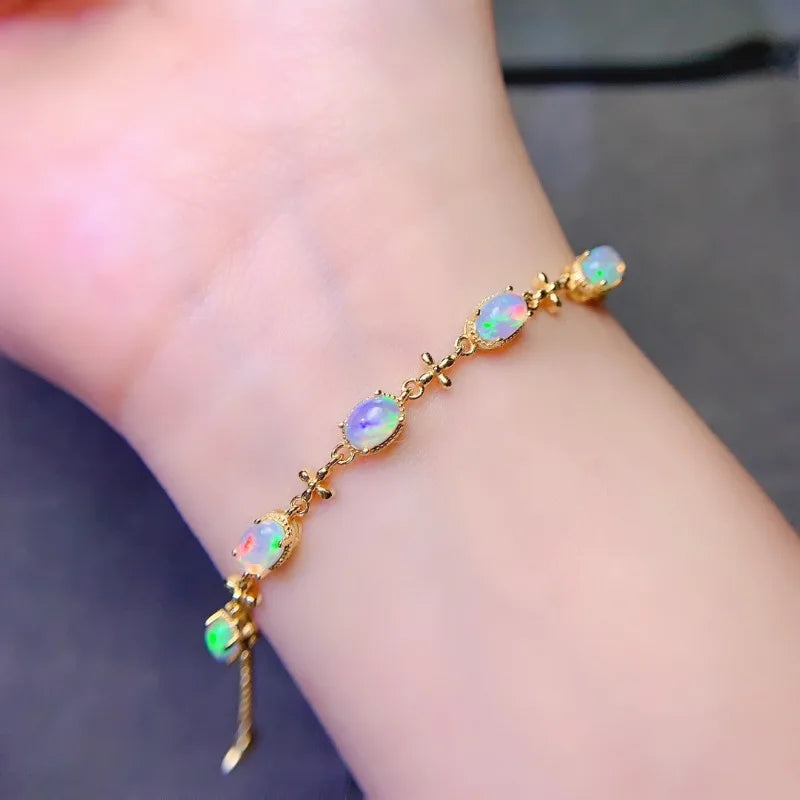 925 Sterling Silver Natural Opal Bracelet for Women