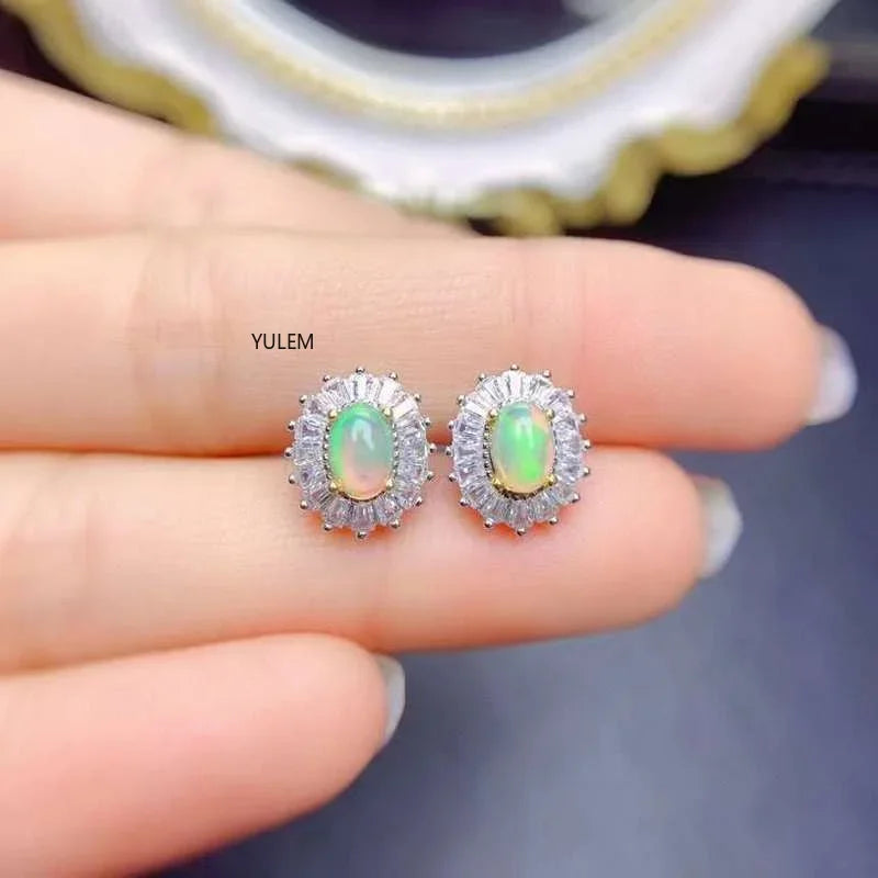 925 Sterling Silver Natural Opal Earrings (4x6mm)