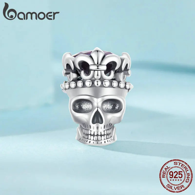 925 Sterling Silver Skull Beads Crown Charms for Women