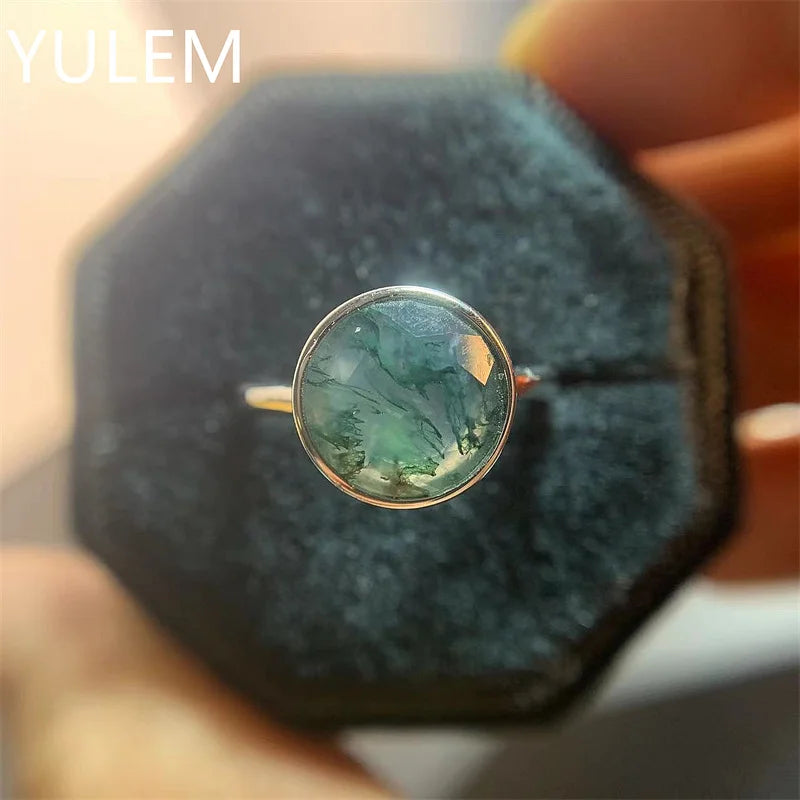 925 Sterling Silver Moss Agate Ring for Man