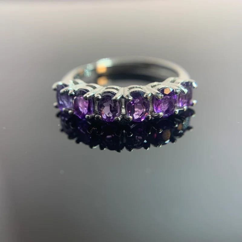 925 Sterling Silver Purple Amethyst Gemstone Band Ring for Women