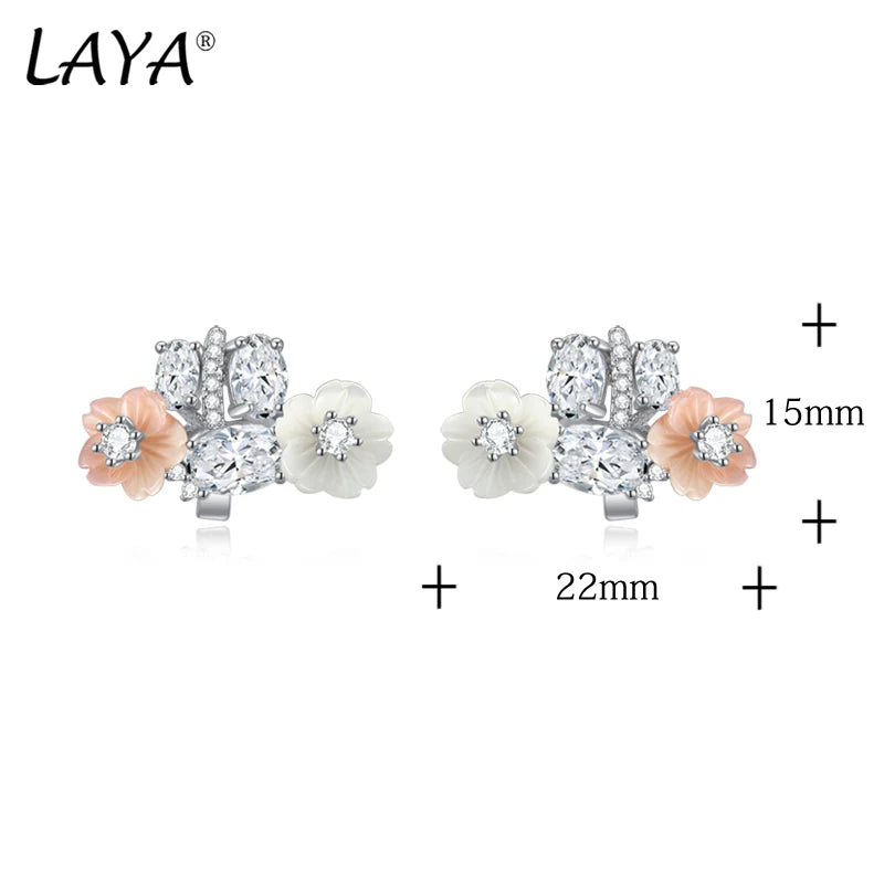 Sterling Silver White Pink Flower Zircon Earrings for Women