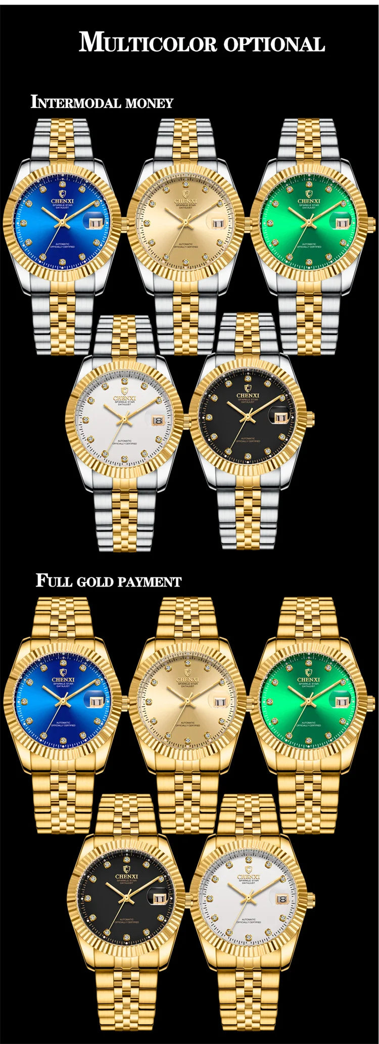 Gold Steel Band Mechanical Watch for Men