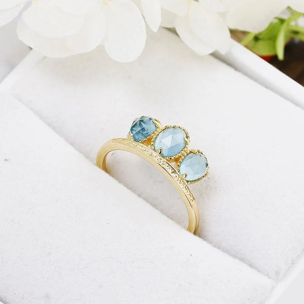 Sterling Silver Blue Glass Stone Ring for Women