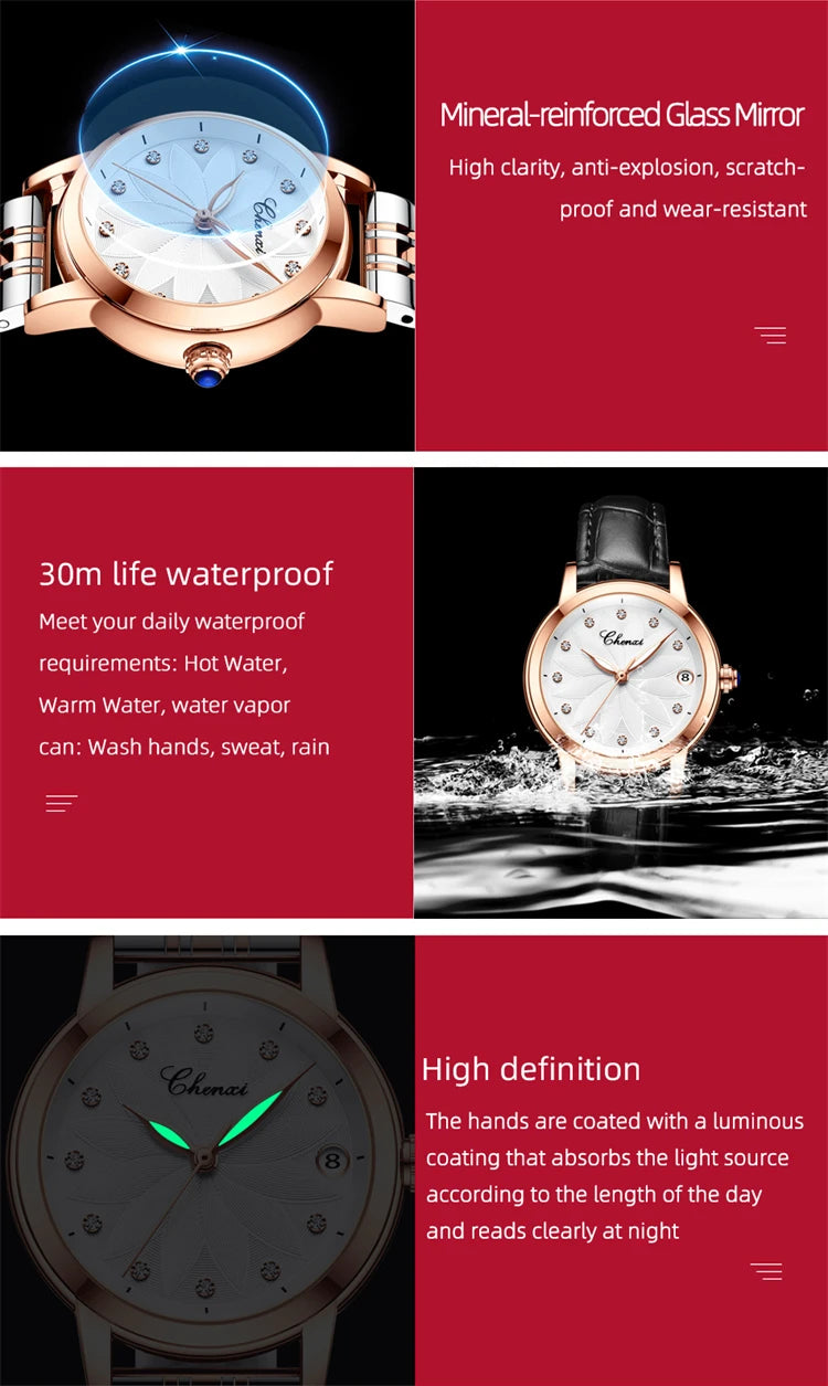 Stainless Steel Diamond Automatic Waterproof Luminous Calendar Watch for Men