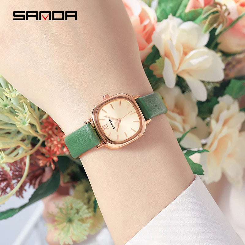 Stainless Steel Leather Mesh Quartz Watch for Women