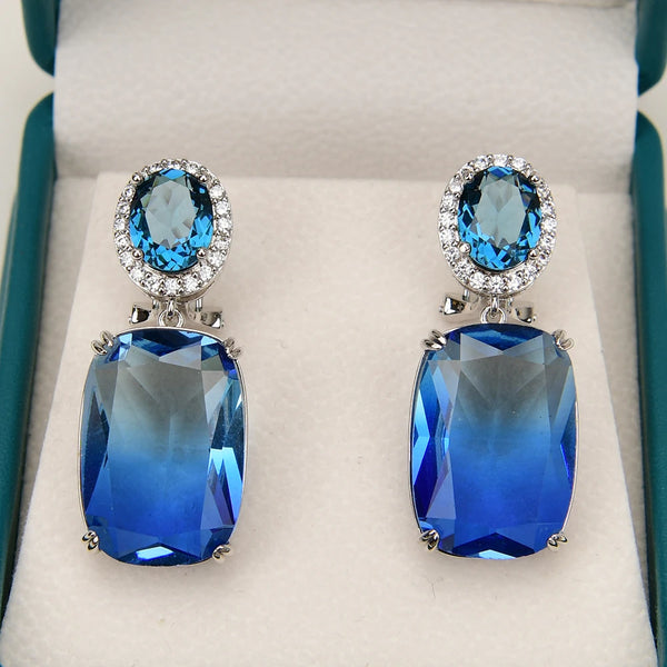 14K Gold Blue Crystal Zircon Drop Earrings for Women