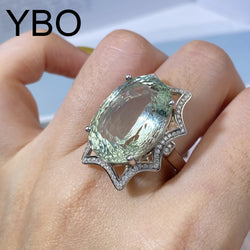 925 Sterling Silver Green Crystal Ring for Women