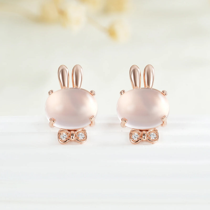 Sterling Silver Rose Gold Plated Pink Rose Quartz Stud Earrings for Women