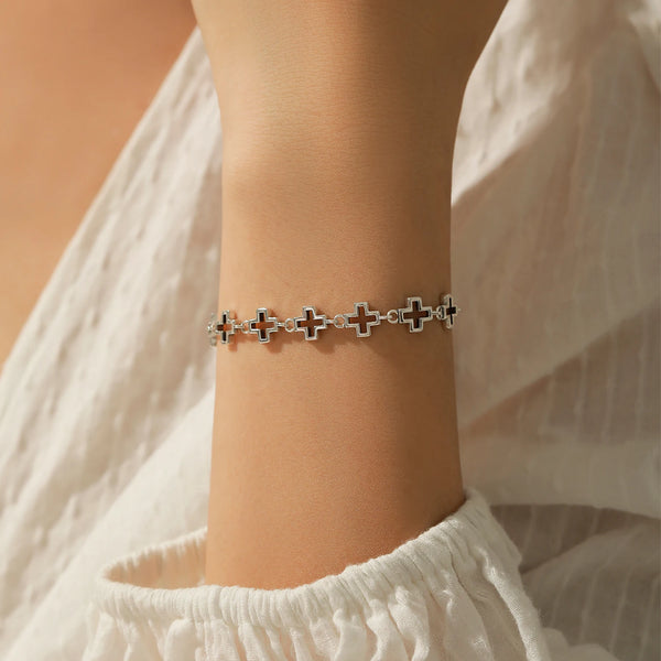 Sterling Silver Hollow Out Cross Chain Bracelet for Unisex