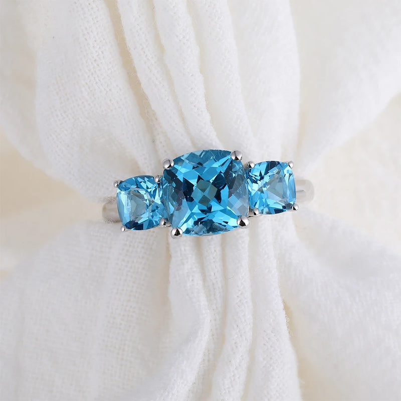 925 Sterling Silver Ring with 4 Carats Smokey Quartz and Blue Topaz Gemstones