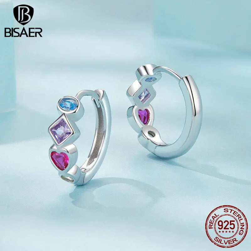 Sterling Silver Colorful Zircons Stud Earrings for Woman