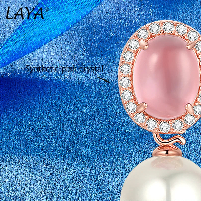 925 Sterling Silver Synthetic Pink Crystal Drop Earrings for Women