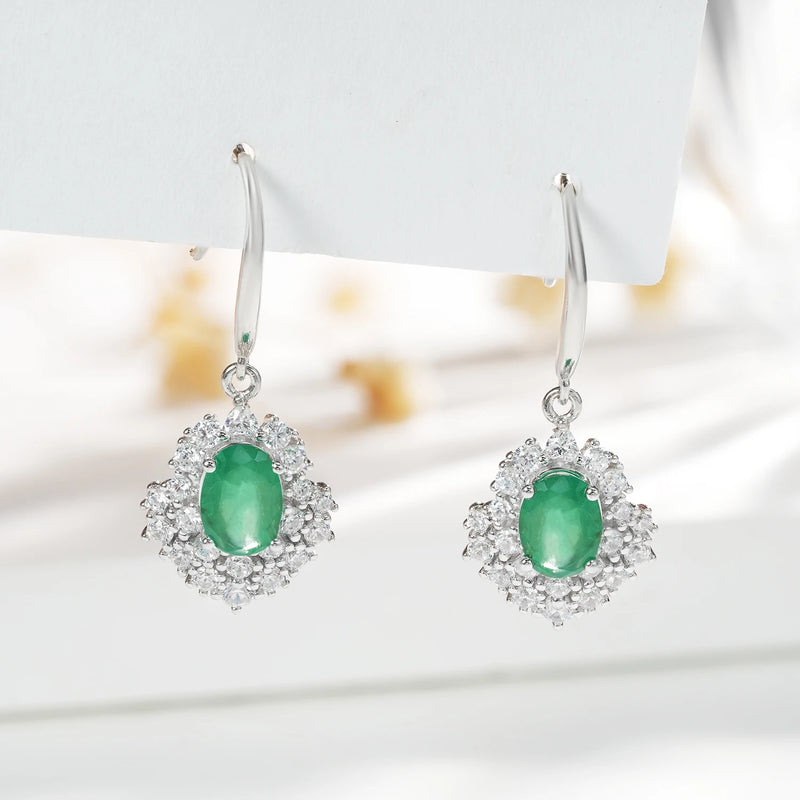 925 Sterling Silver Emerald Drop Earrings