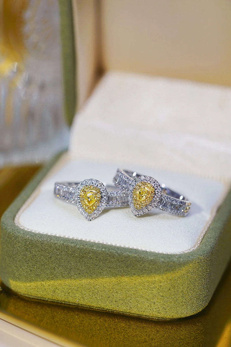 18K White Gold Natural Yellow Diamond Engagement Ring for Women