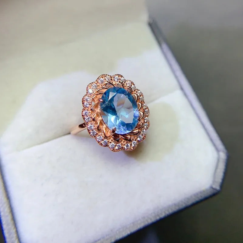 Sterling Silver Blue Topaz Ring for Women