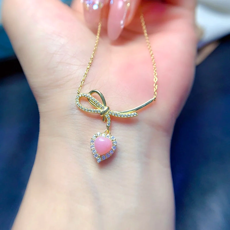 Sterling Silver 6mm Pink Opal Pendant Necklace for Women