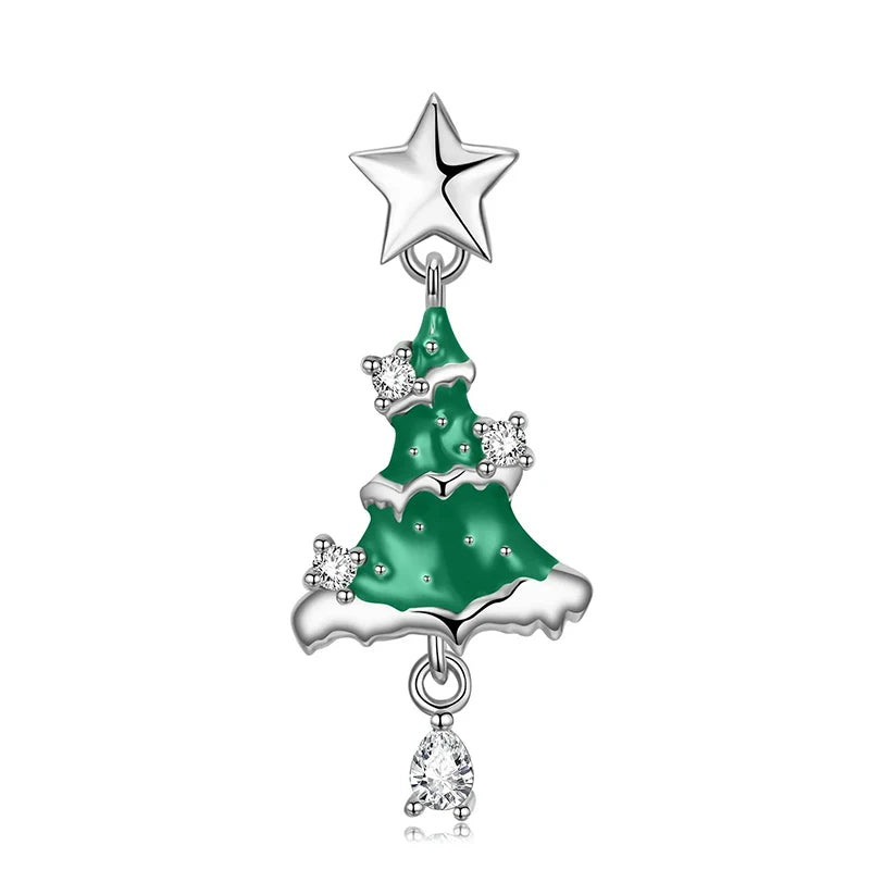 Silver Star Pendant Necklace with Zirconia and Green Enamel for Women