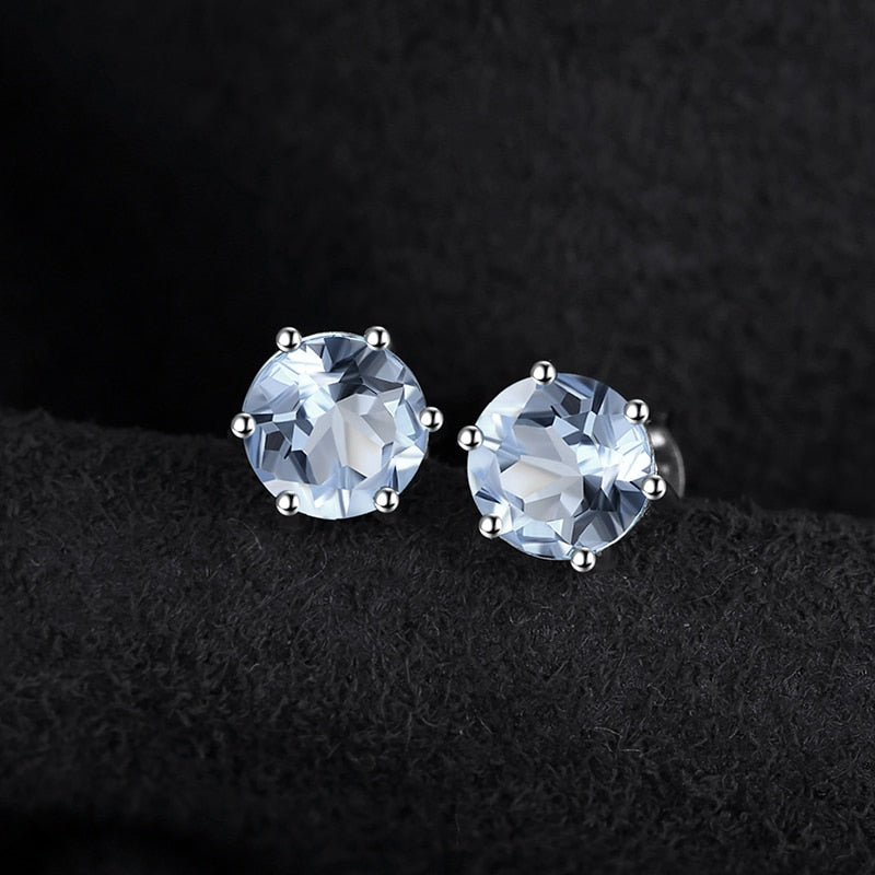 925 Sterling Silver Round 1.20ct Blue Topaz Stud Earrings for Women