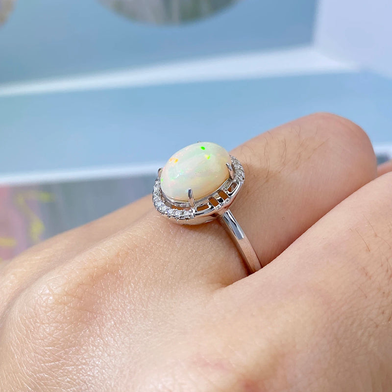 Sterling Silver Oval Opal Ring for Women