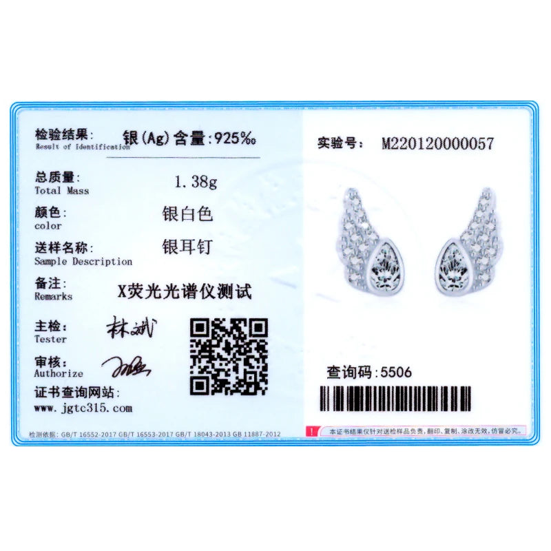 Sterling Silver Crystal Zircon Angel Wing Stud Earrings for Women