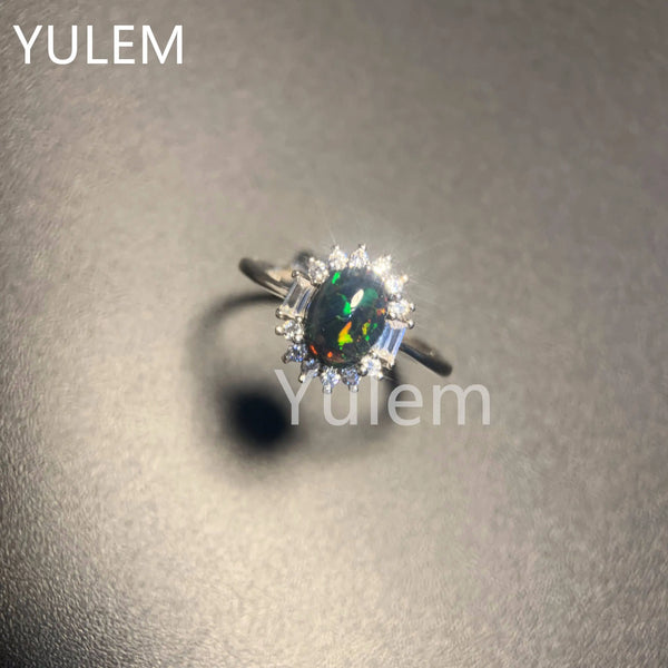 925 Sterling Silver Black Opal Wedding Ring for Women