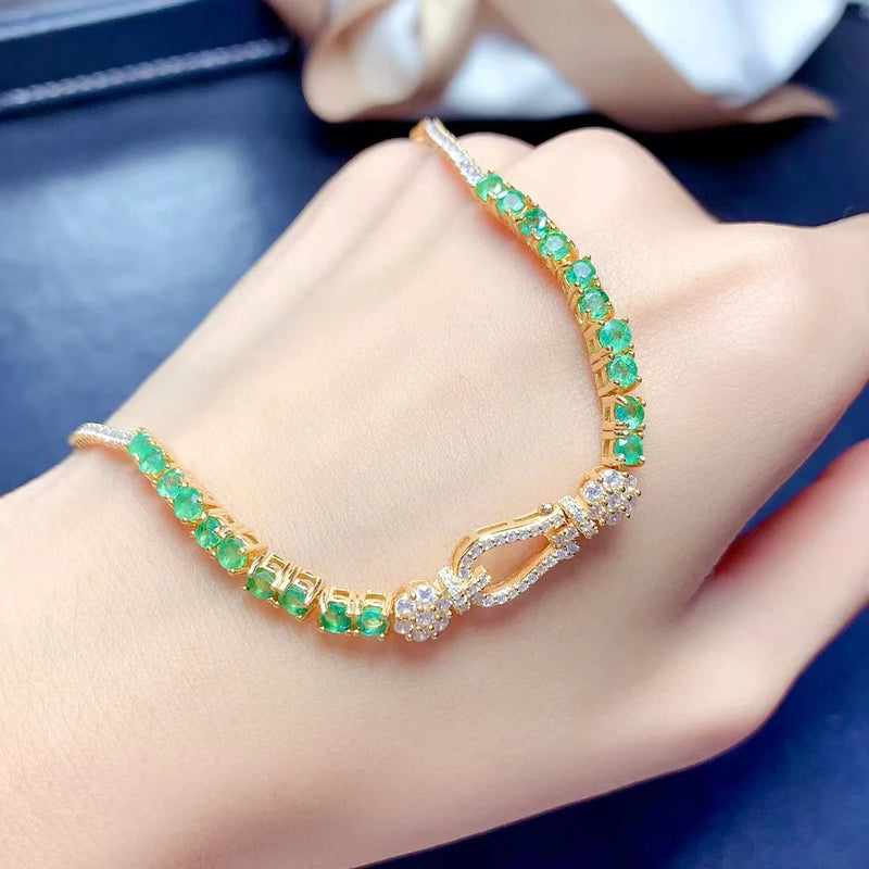 925 Sterling Silver Natural Emerald Bracelet for Women